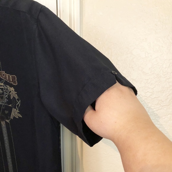 [Havanera] Black Button Down Pocker Print Men’s Shirt Boy’s Night Game Night L - Picture 5 of 9